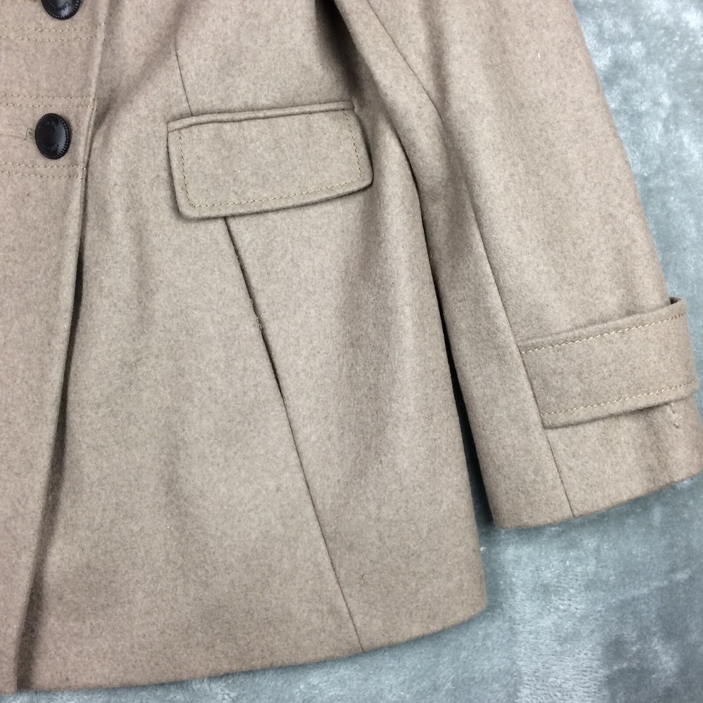 Calvin Klein Pea Coat Women 14 Tan Wool Blend Double Breasted Preppy Military - Picture 3 of 15